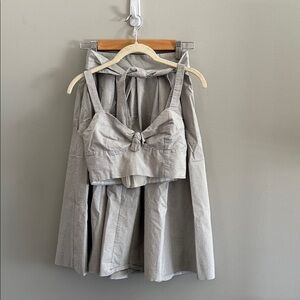H&M Light Gray Two-Piece Searsucker Skirt and Crop Tank Top Set